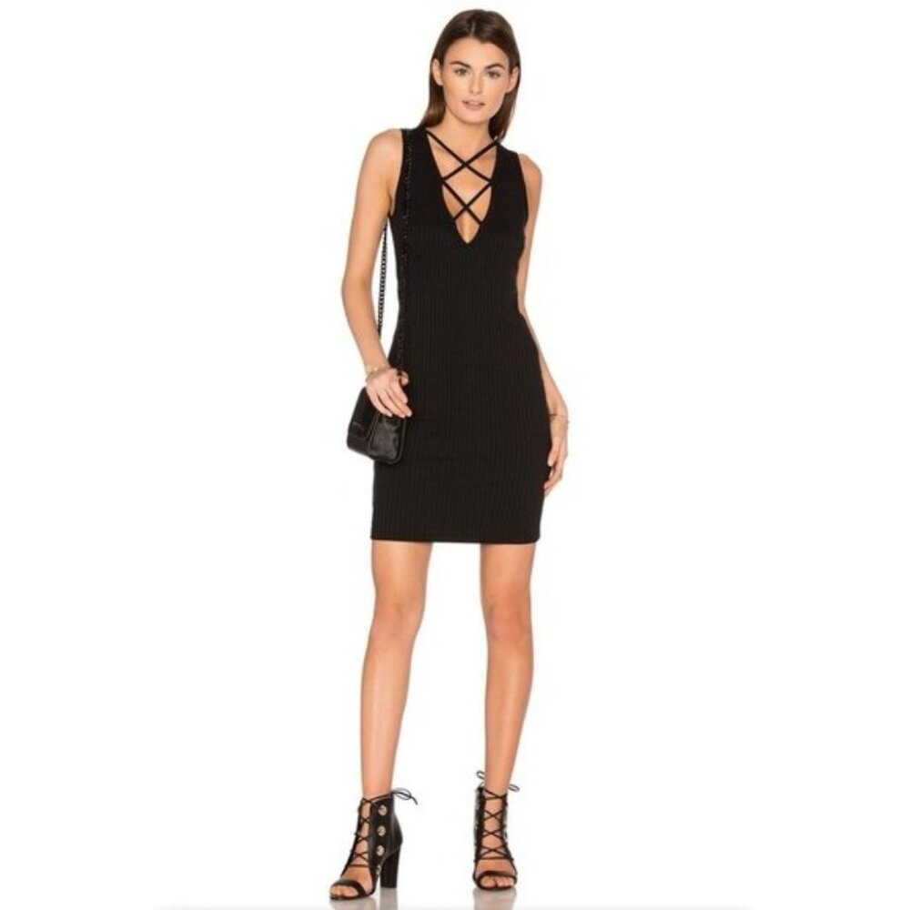 LNA Women’s Mini Dress Bodycon Lace Up V- neck Black XS whimsigoth Fairy